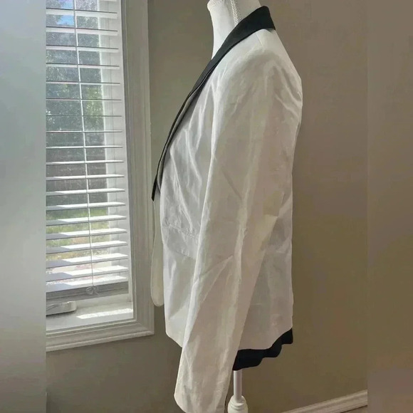 [10]Club Monaco White Cotton Black Collar Lined Single  Breasted Blazer - Picture 3 of 13